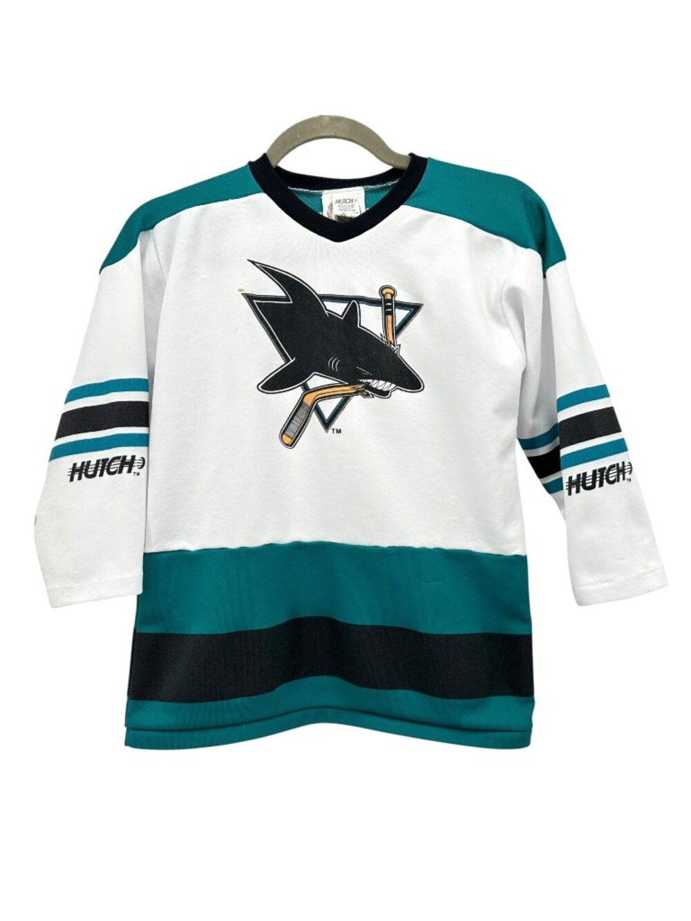 Vintage Hutch Sports NHL Boys Medium Jersey San Jose Sharks Hockey Logo White